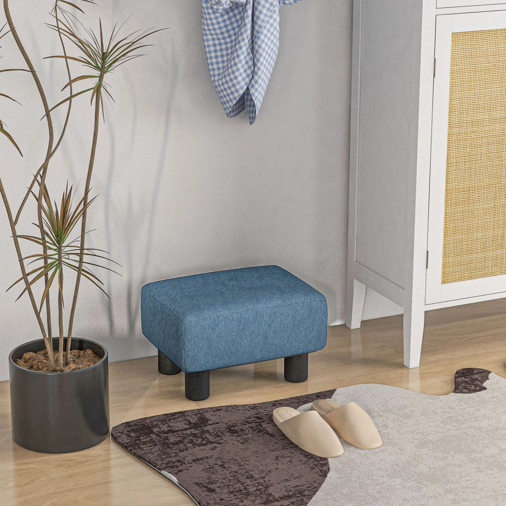 Pouf Poggiapiedi ¨C Xylo ¨C Tessuto Lino Blu Scuro 40x30x24cm