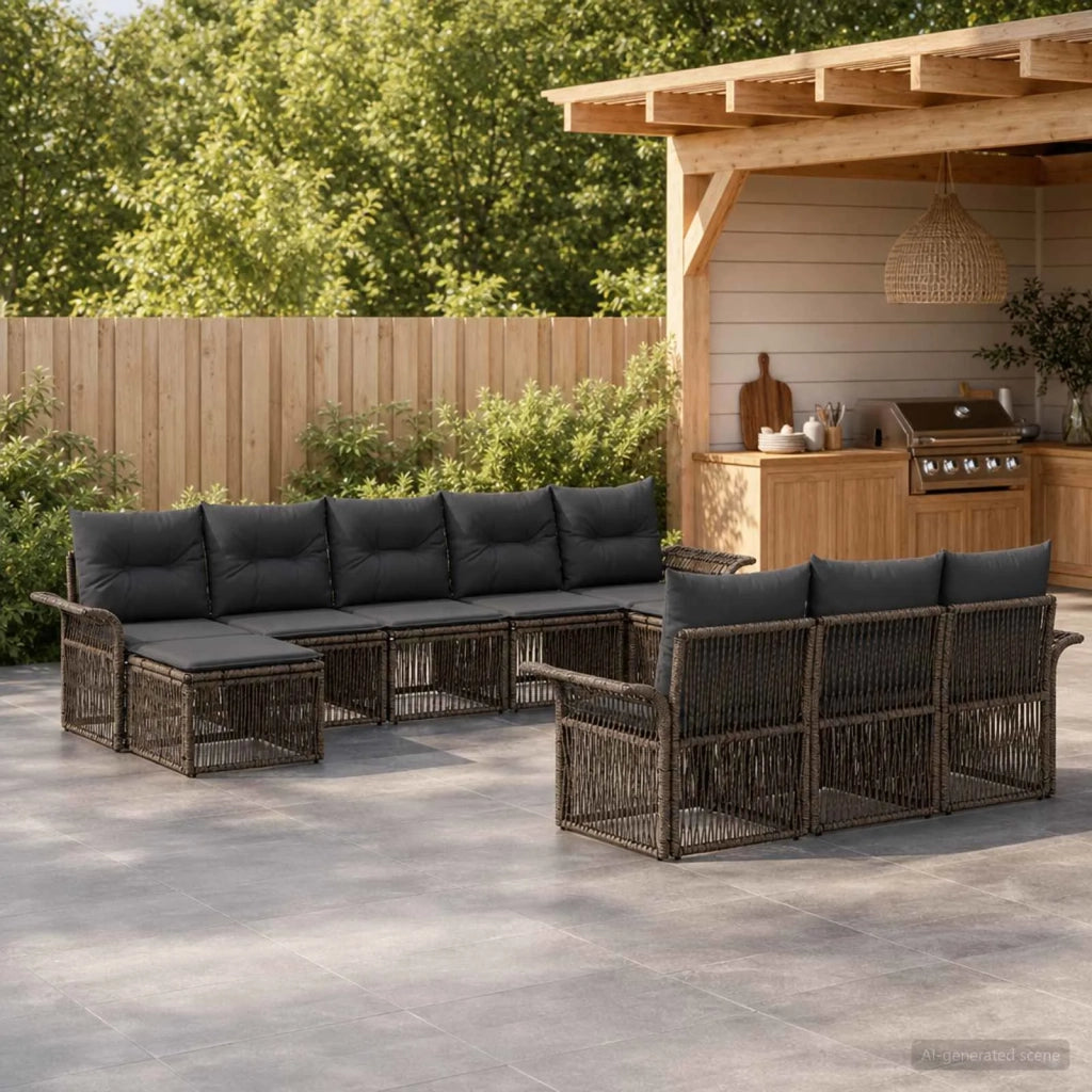 Set Divano da Giardino 10 pz Grigio polyrattan 3434963