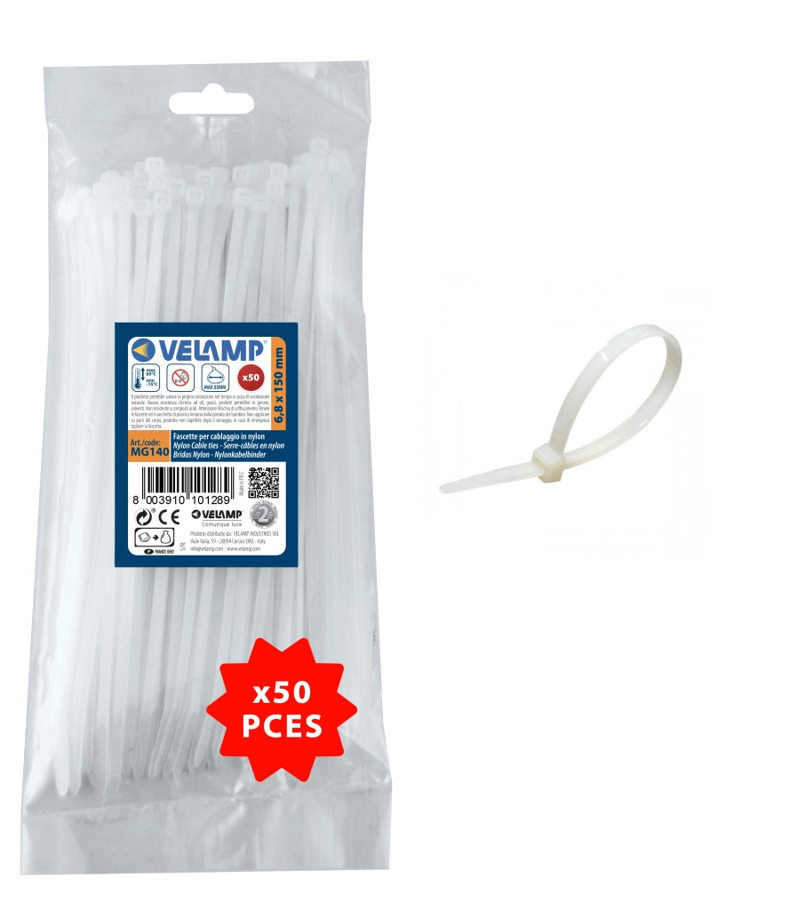 Fascette bianche in nylon 6,8x150 50pz