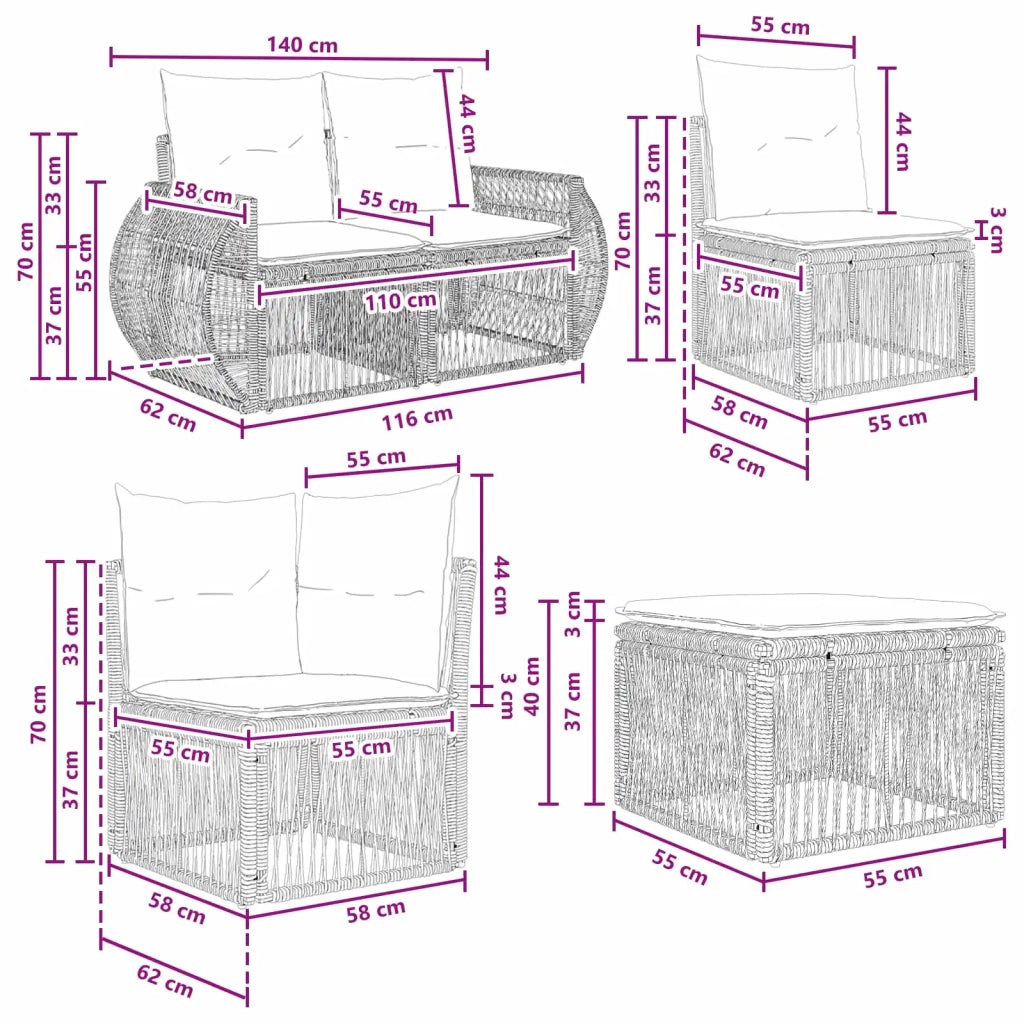Set Divano da Giardino 6 pz Grigio e Grigio Scuro polyrattan 3435485