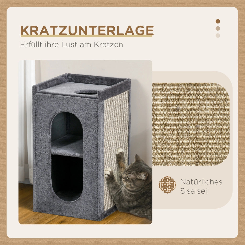 Tiragraffi per gatti con 2 tane e superficie per sdraiarsi ¨C zephmum ¨C grigio + naturale