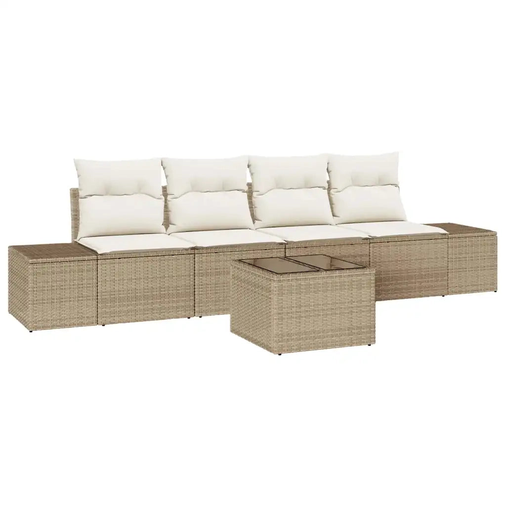Set di divani con cuscino 5 pcs Beige e Crema polyrattan 3346931