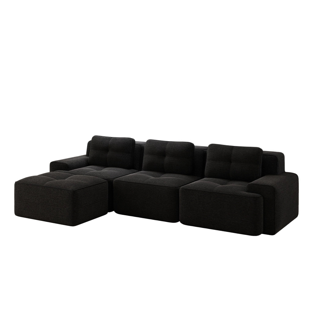 Cloud Modulsofa L-Form - Zephmum - 3-Sitzer, Samtstoff, Schwarz, mit Ottoman