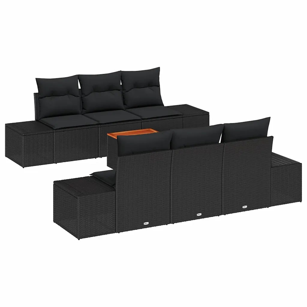Set Divano da Giardino con archiviazione 7 pcs Nero polyrattan