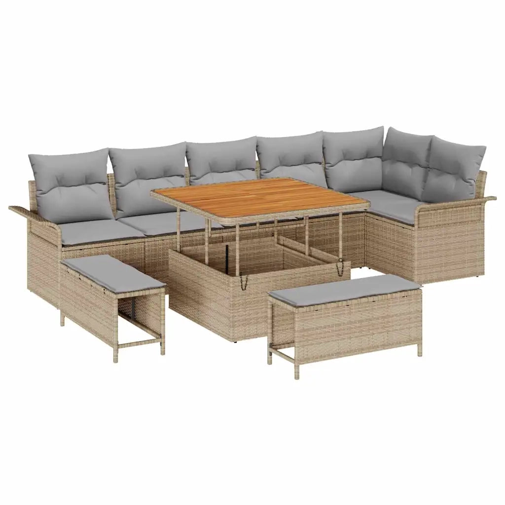 Set Divano da Giardino con cuscino 9 pcs Beige e Grigio Chiaro 3364097