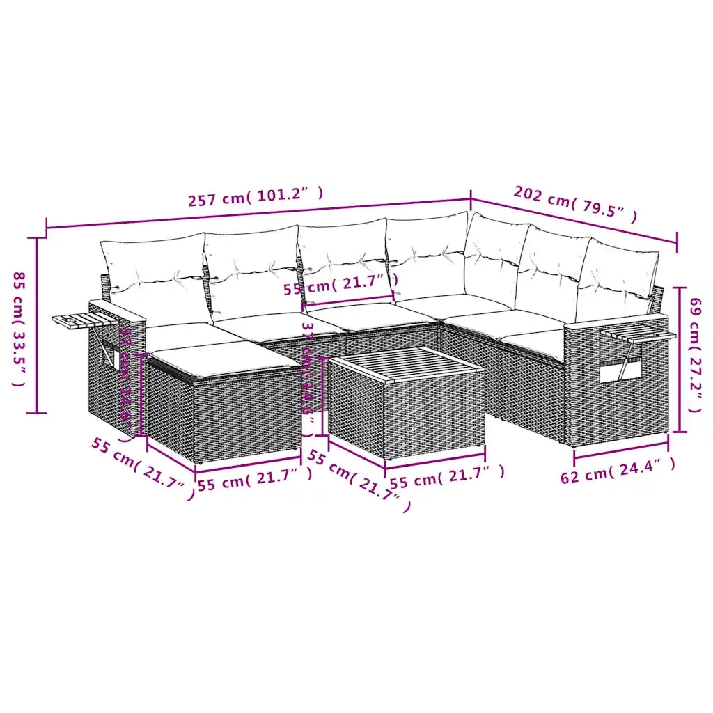 Set Divani da Giardino 8 pz con Cuscini Grigio in Polyrattan 3227055