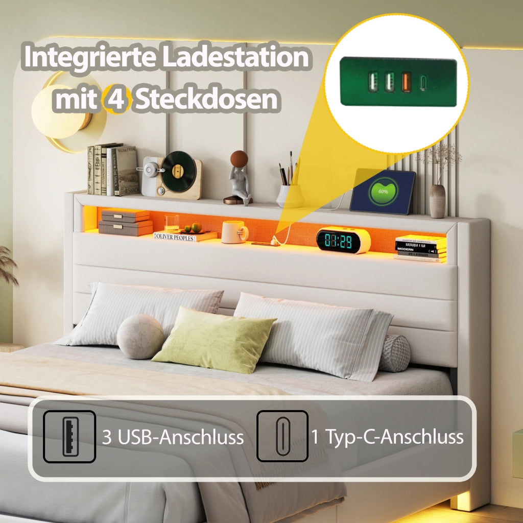 letto imbottito lino beige 160 x 200 cm
