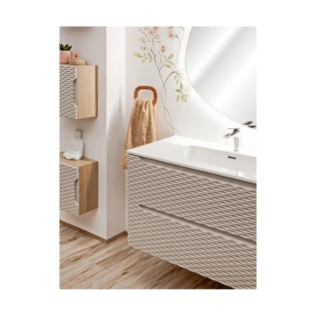 Mobile sottolavabo YOKA - Beige e rovere chiaro 90 cm