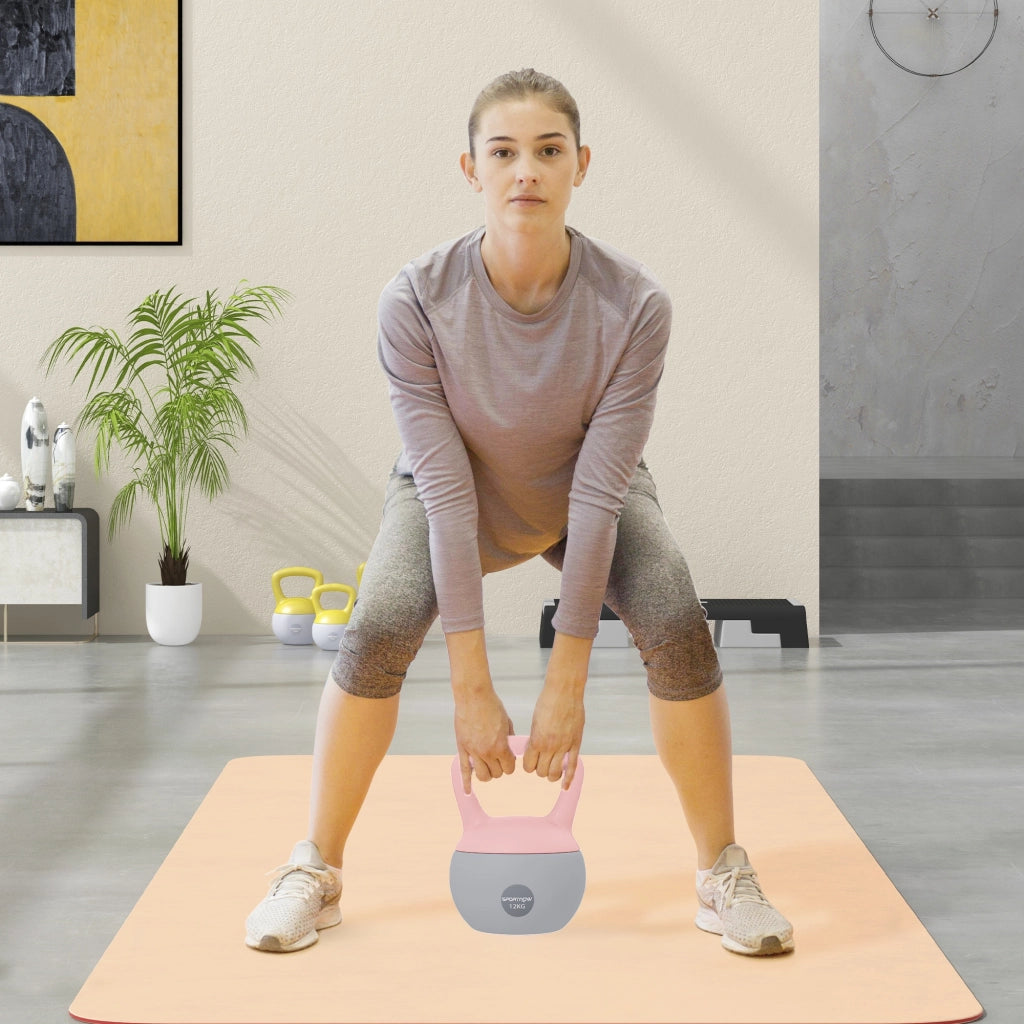 Kettlebell 12 kg ¨C Minimal ¨C Rosa e Grigio 21x21x30 cm