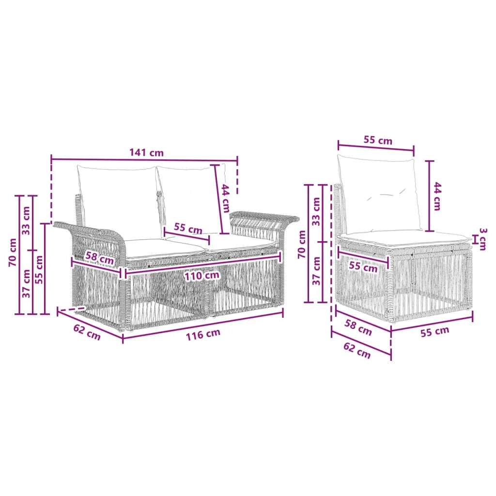 Set Divano da Giardino 8 pz Grigio polyrattan 3434804