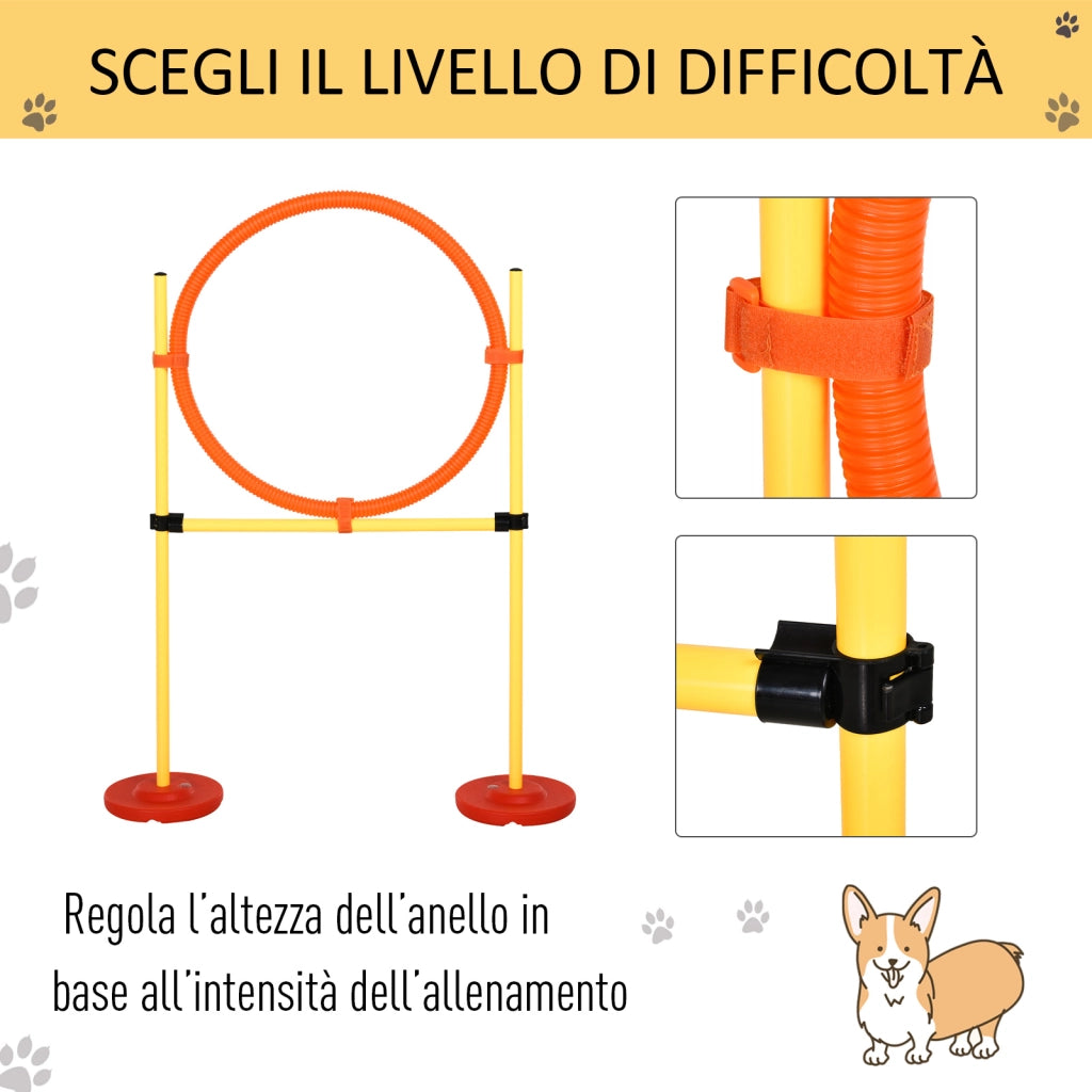 Set Agility Dog 3 Esercizi Slalom Ostacoli Anello ¨C Minimal ¨C Giallo e Rosso