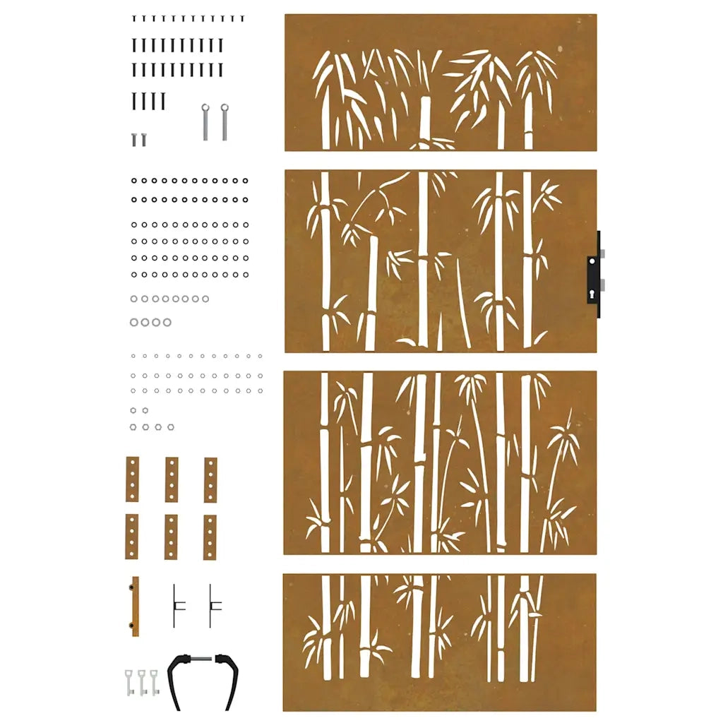 Cancello da giardino 85x200 cm in acciaio corten e design in bambù 153237