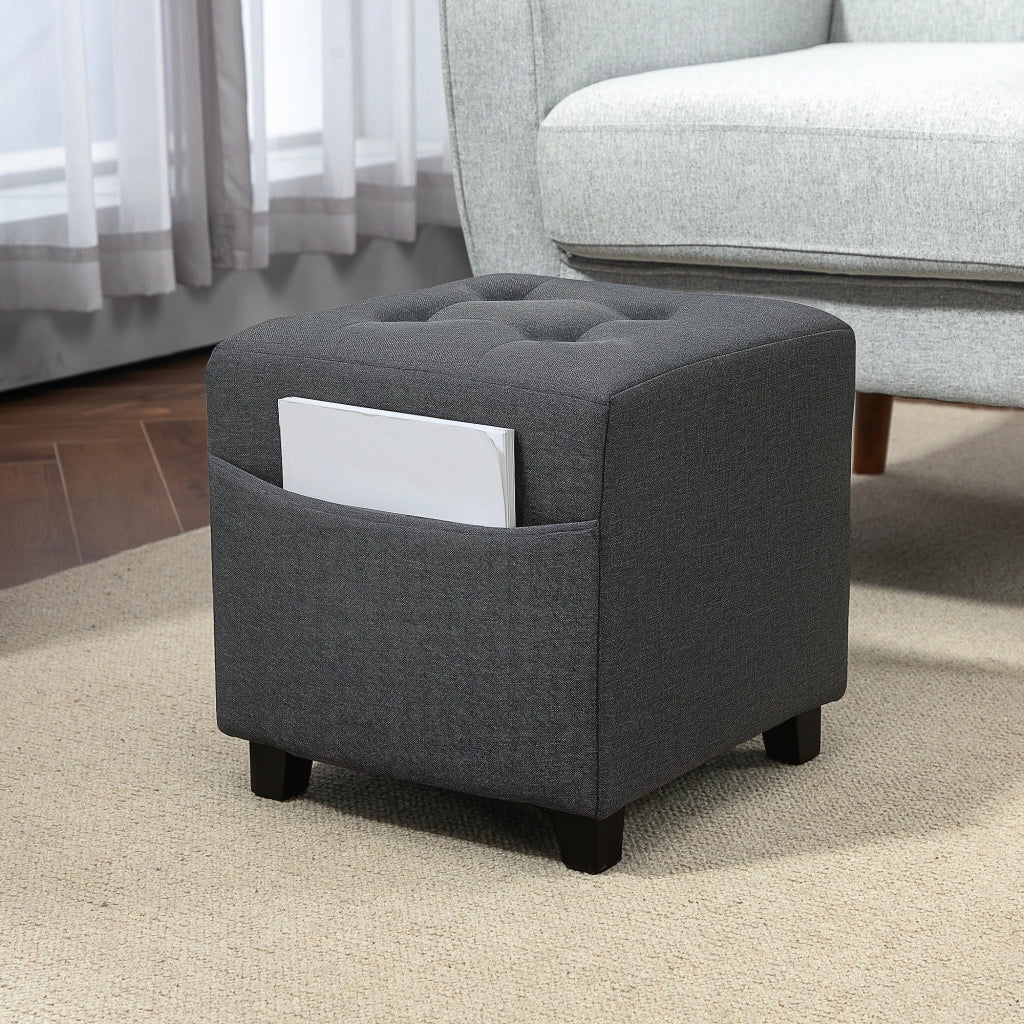 Tavolino Basso Imbottito Grigio con Tasca Laterale ¨C Minimal ¨C Lino