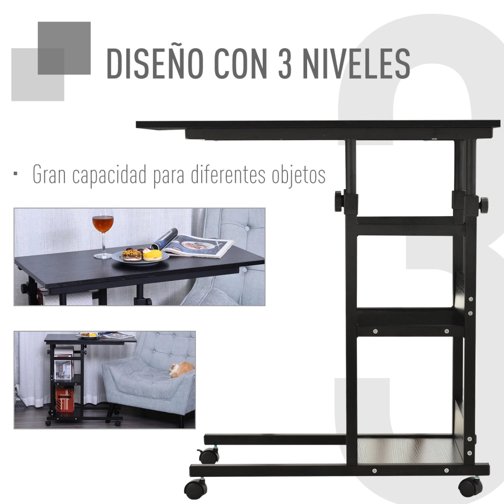 Tavolino da caff¨¨ con ruote ¨C Minimal ¨C Nero 80x40 cm