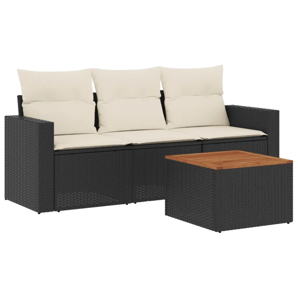 Set Divani da Giardino 4 pz con Cuscini Nero in Polyrattan 3223991