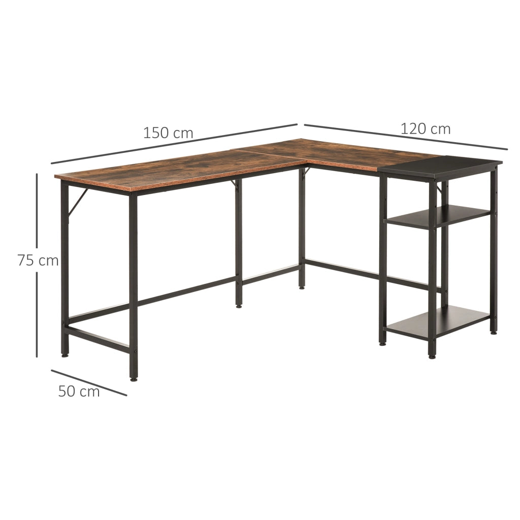 Scrivania Angolare Industriale con Ripiano Laterale ¨C Minimal ¨C Legno e Metallo Nero 150x120x75cm