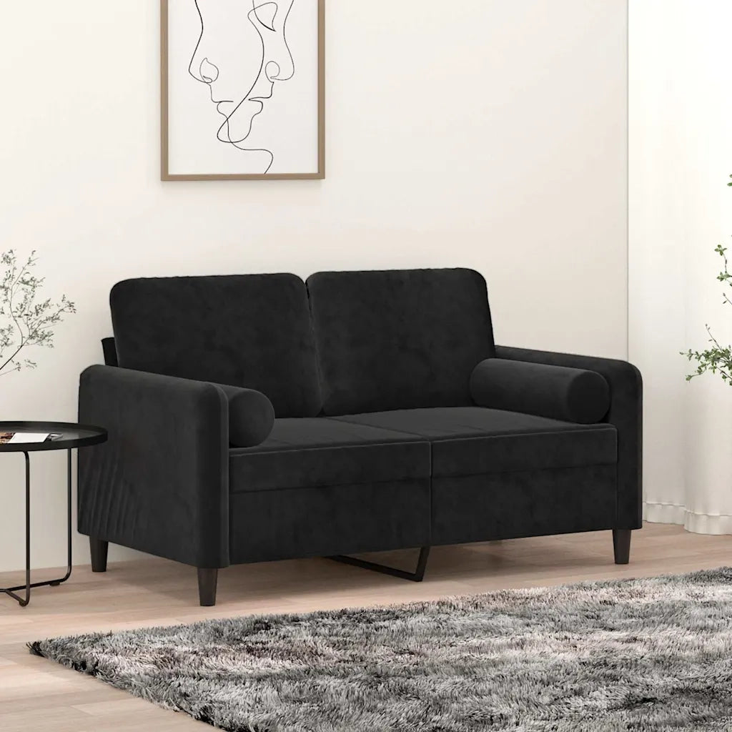 Divano a 2 Posti con Cuscini-Sofa 2 Posti con Cuscini Nero 120 cm in Velluto 586810