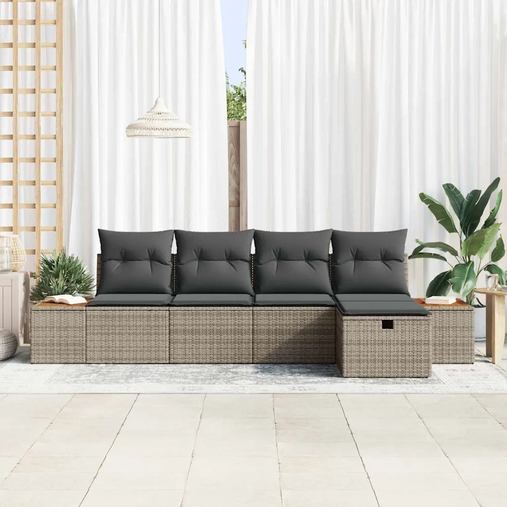 Set Divano da Giardino con cuscino 5 pcs Grigio polyrattan