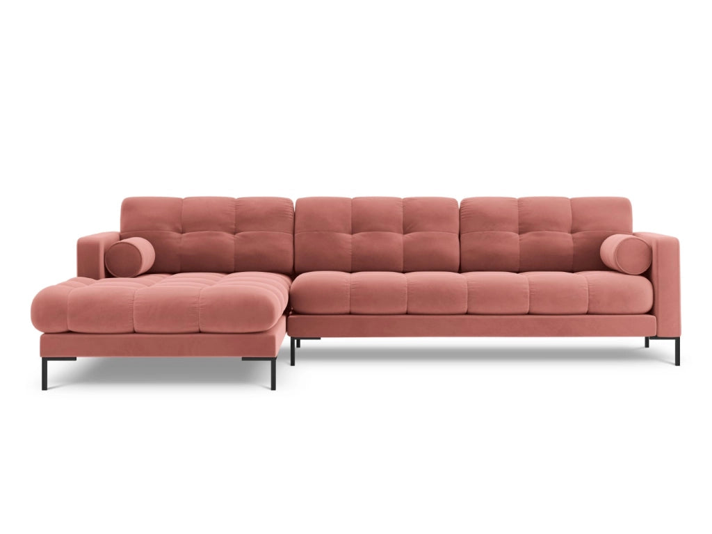 Cosmopolitan Design - Divano angolare sinistro "Bali" 5 posti in velluto rosa 