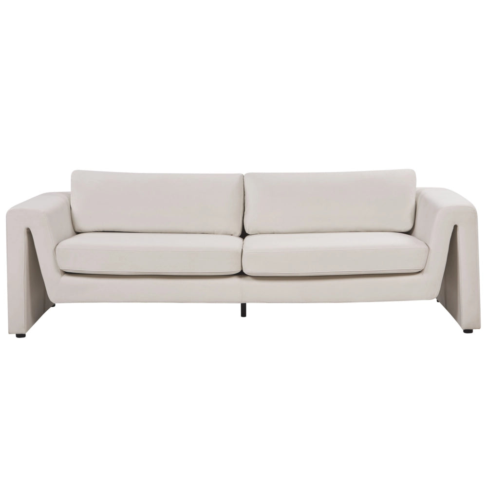 Divano a 3 posti imbottito in velluto beige chiaro con schienale imbottito e braccioli stile moderno