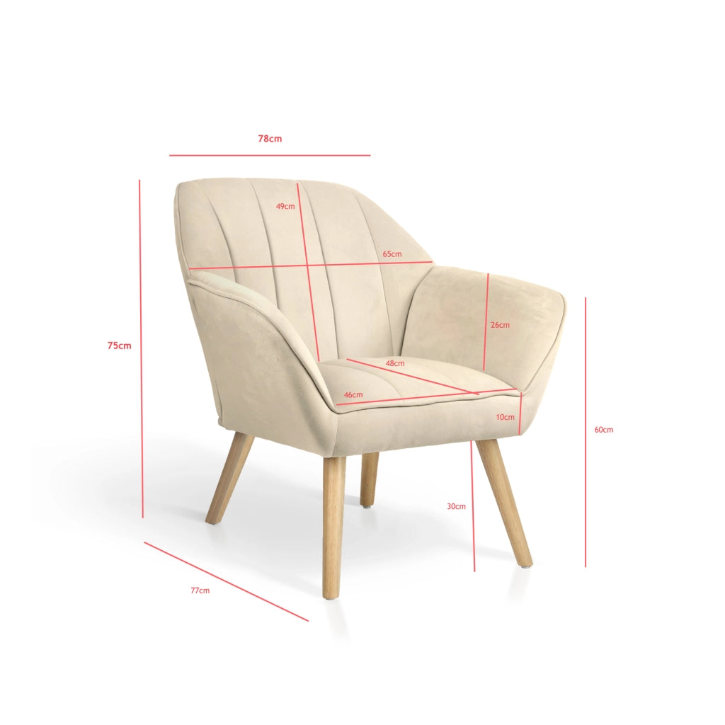 Poltrona Hispanohogar velluto beige con gambe Hispanohogar legno 75x78x77