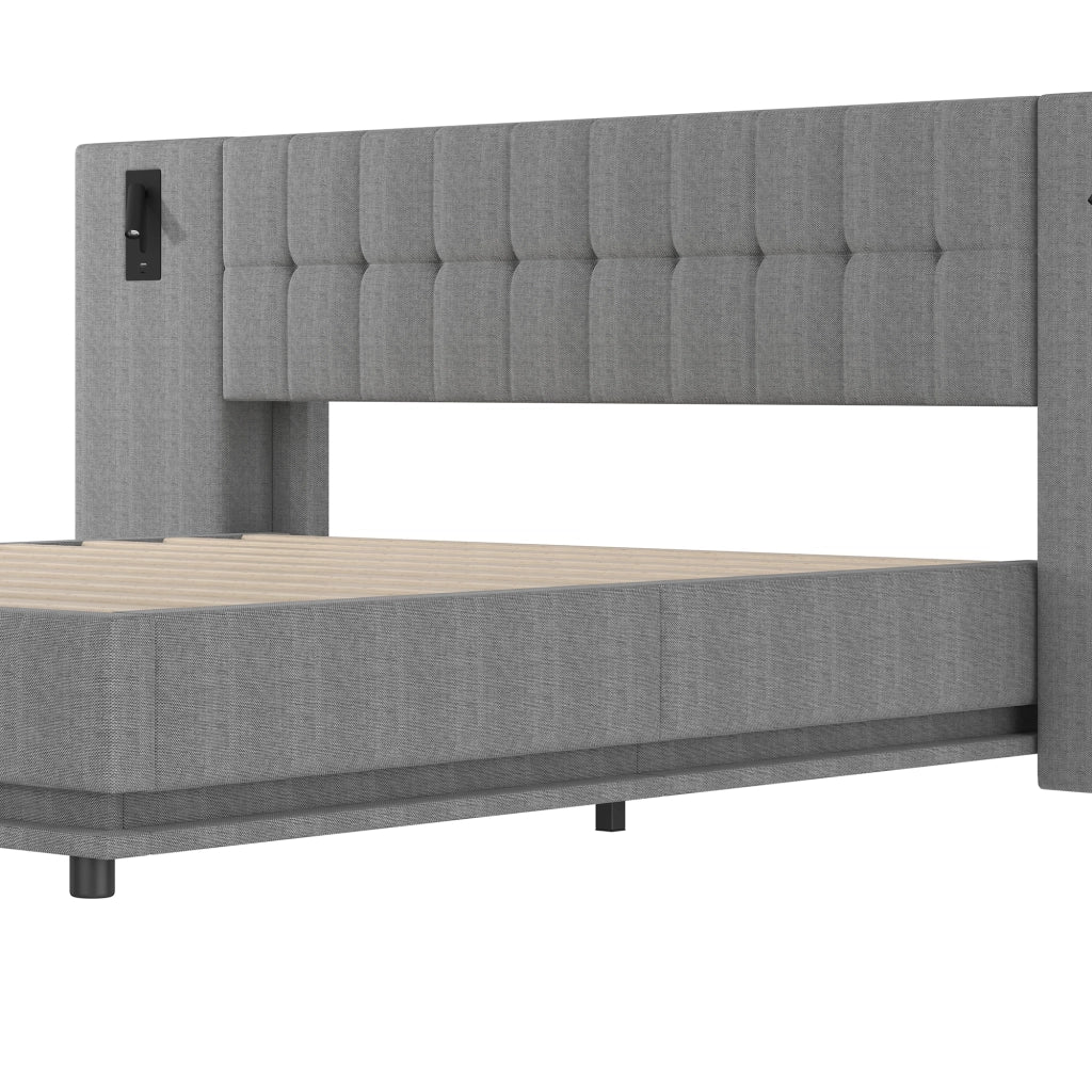 LETTO Imbottito 180x200 cm Grigio con LED, USB e spot, senza materasso