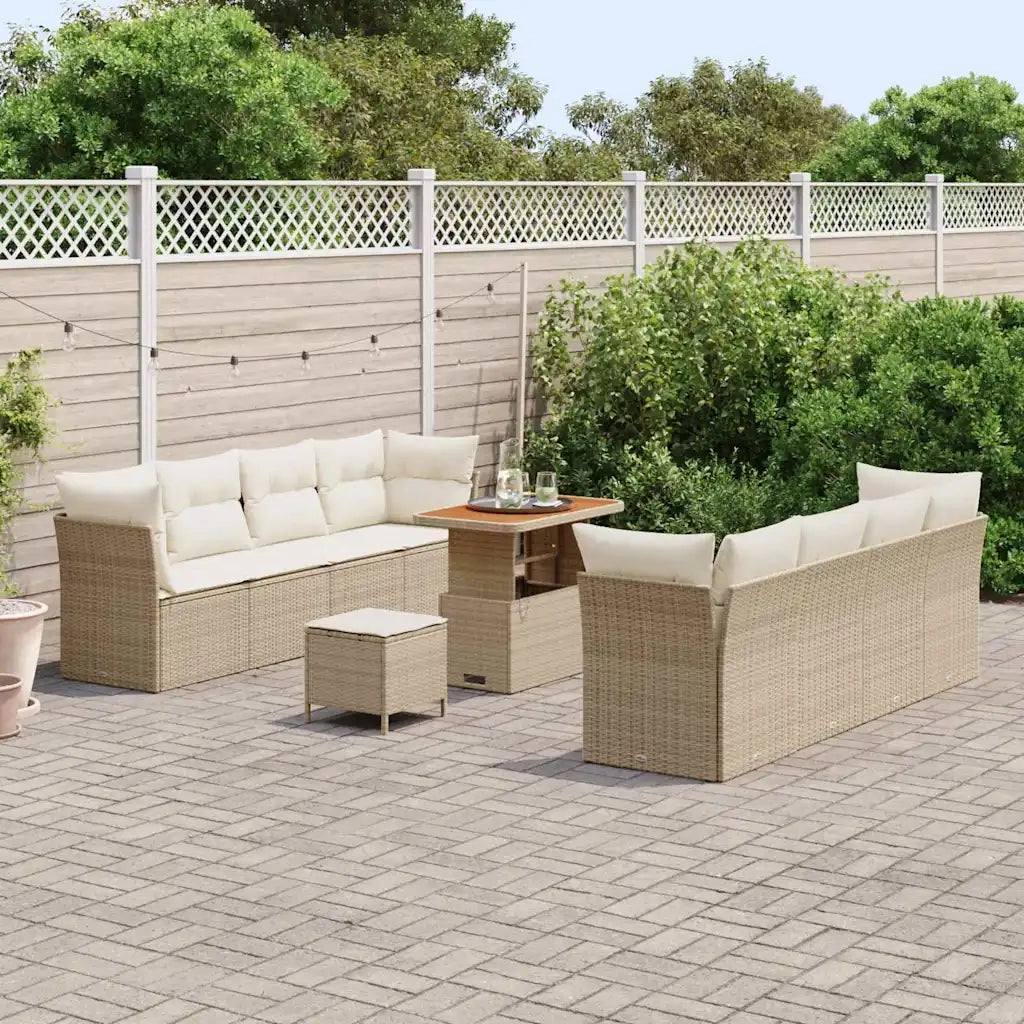 Set Divano da Giardino 11 pcs Beige e Crema polyrattan
