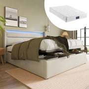 LETTO IMBOTTITO CONTENITORE 160x200 cm IN PU BIANCO CON LED