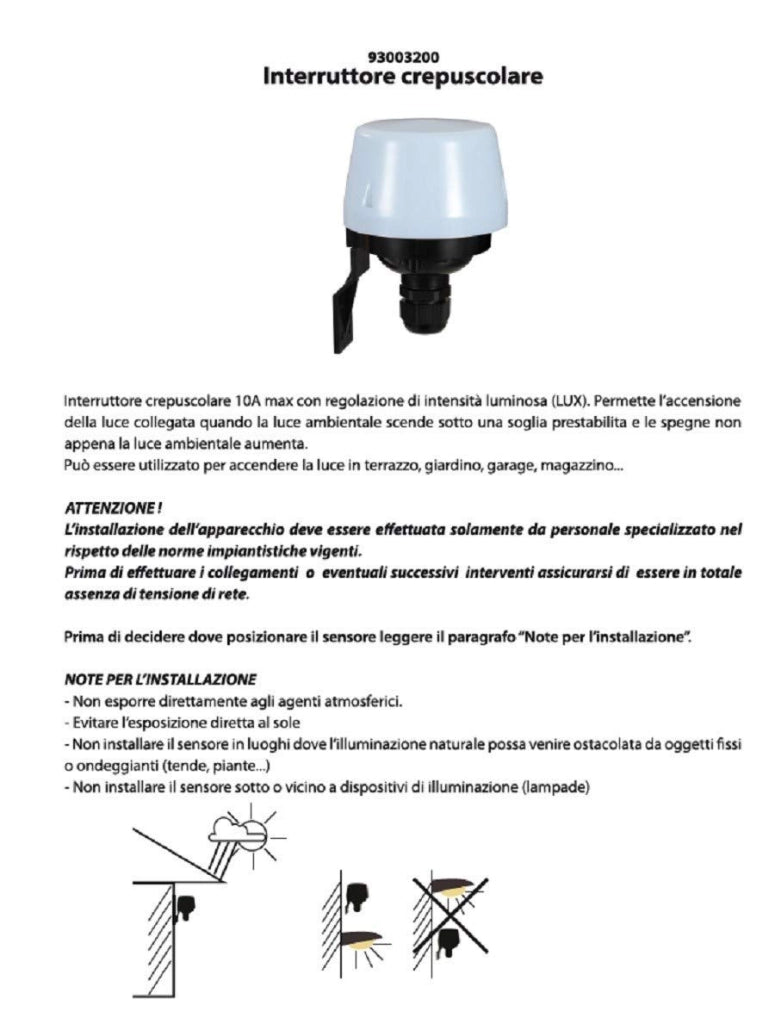 Interruttore Crepuscolare IP54 Bravo