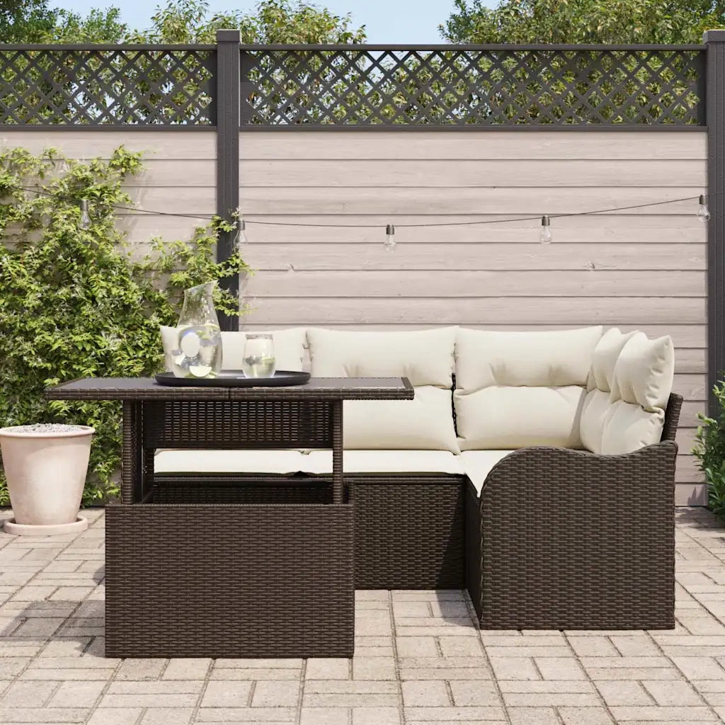 Set Divano da Giardino 5 pcs Marrone Rattan in Polipropilene