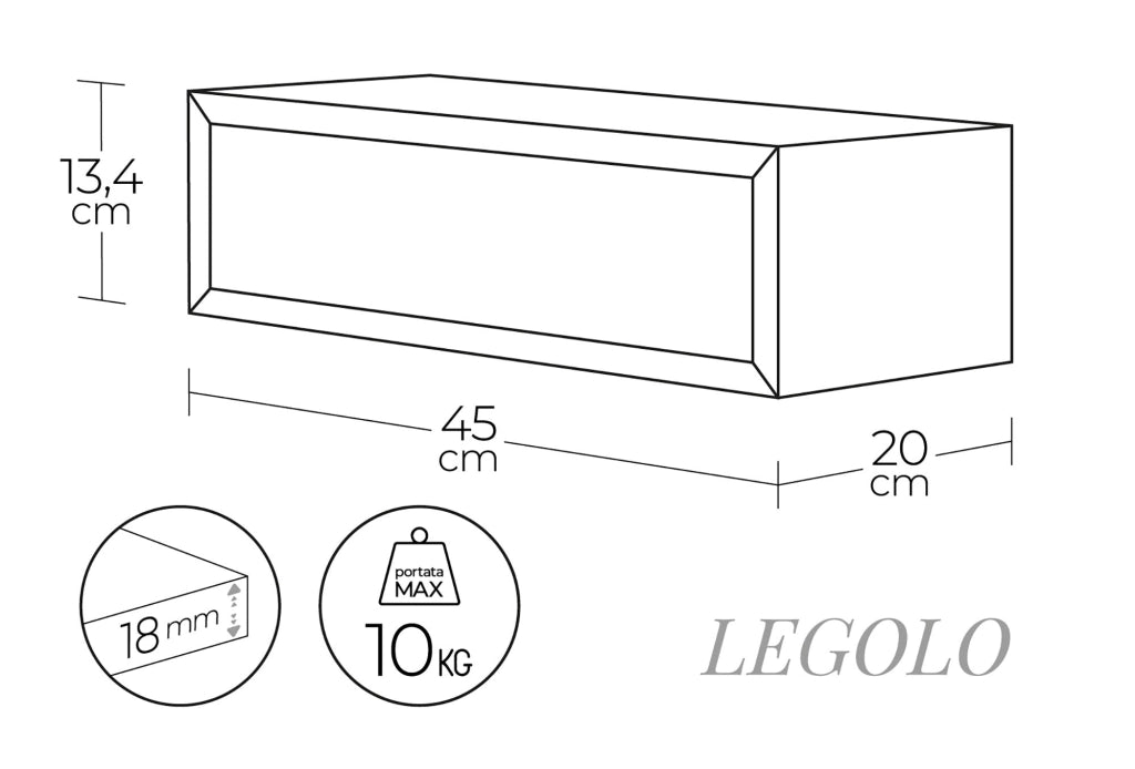 Mensola da Parete 1 Cassetto 45x13,4x20 cm in Fibra di Legno Lego Rovere Sbiancato