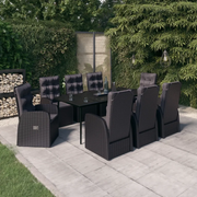 Set da Pranzo da Giardino 9 pz con Cuscini Nero 3099496
