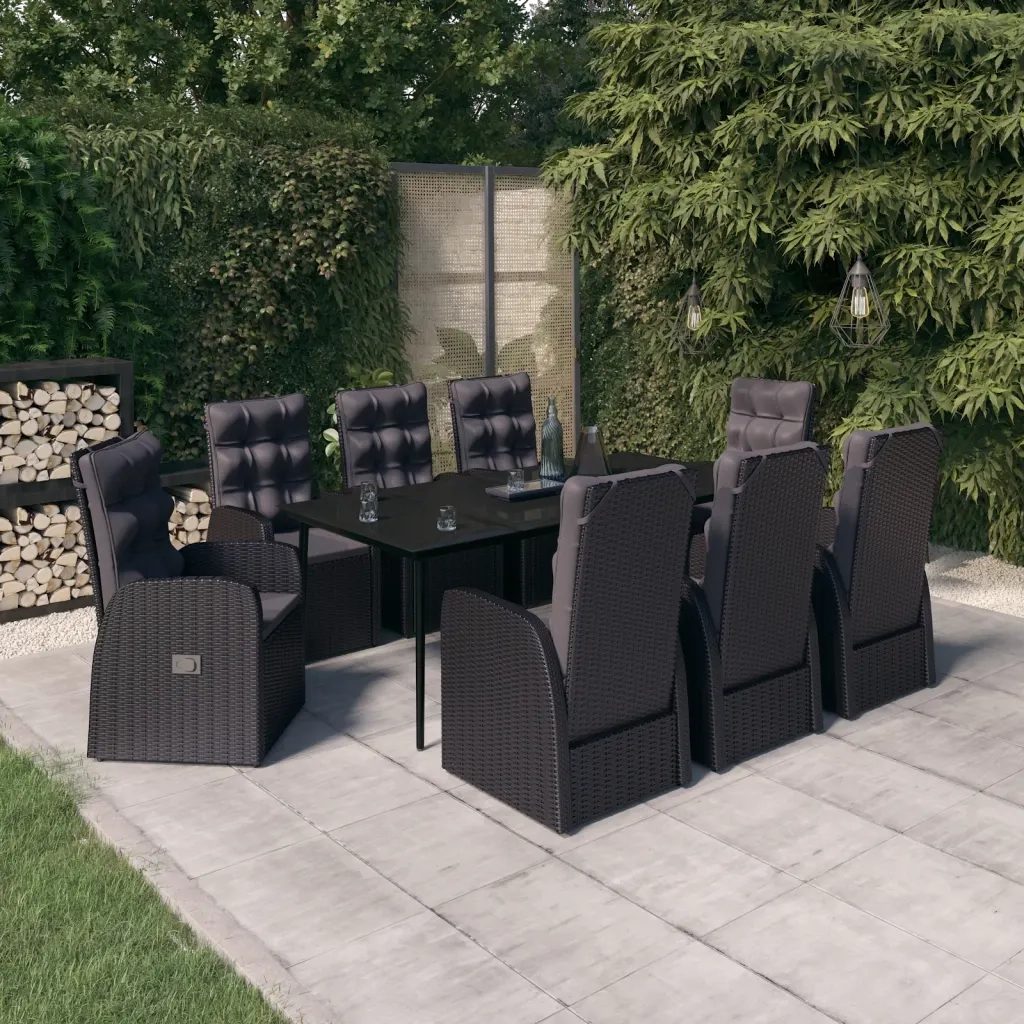 Set da Pranzo da Giardino 9 pz con Cuscini Nero 3099496