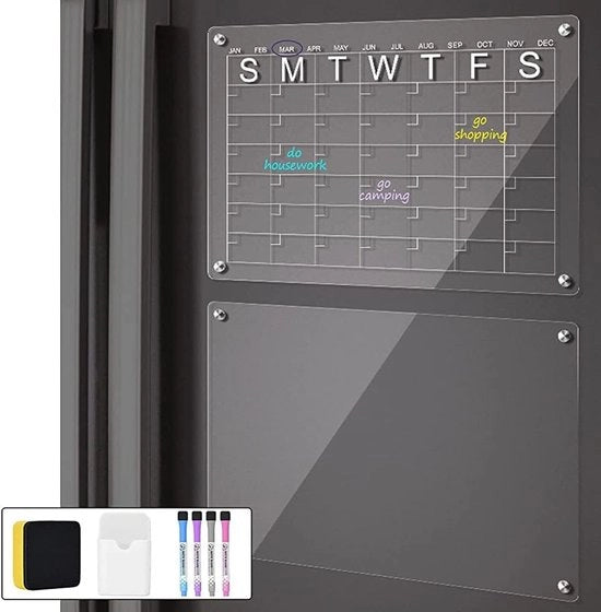 Weekplanner trasparente - Lavabile - 2 pezzi - 40 x 30 cm - Magnetico