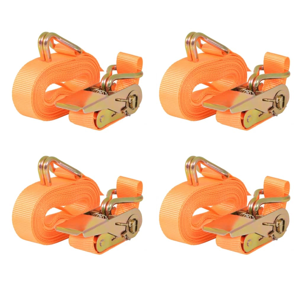 Set di 4 cinghie di ancoraggio a cricchetto 0,4 tonnellate 6 m x 25 mm arancione trasporto 02_0003541