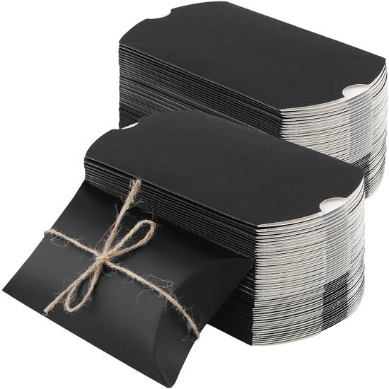 Scatole di regalo in cartone nero - 150 pezzi - 13 x 8,8 x 3,5 cm - Inclusa corda di juta - Comode e pratiche - Scatole di regalo con coperchio