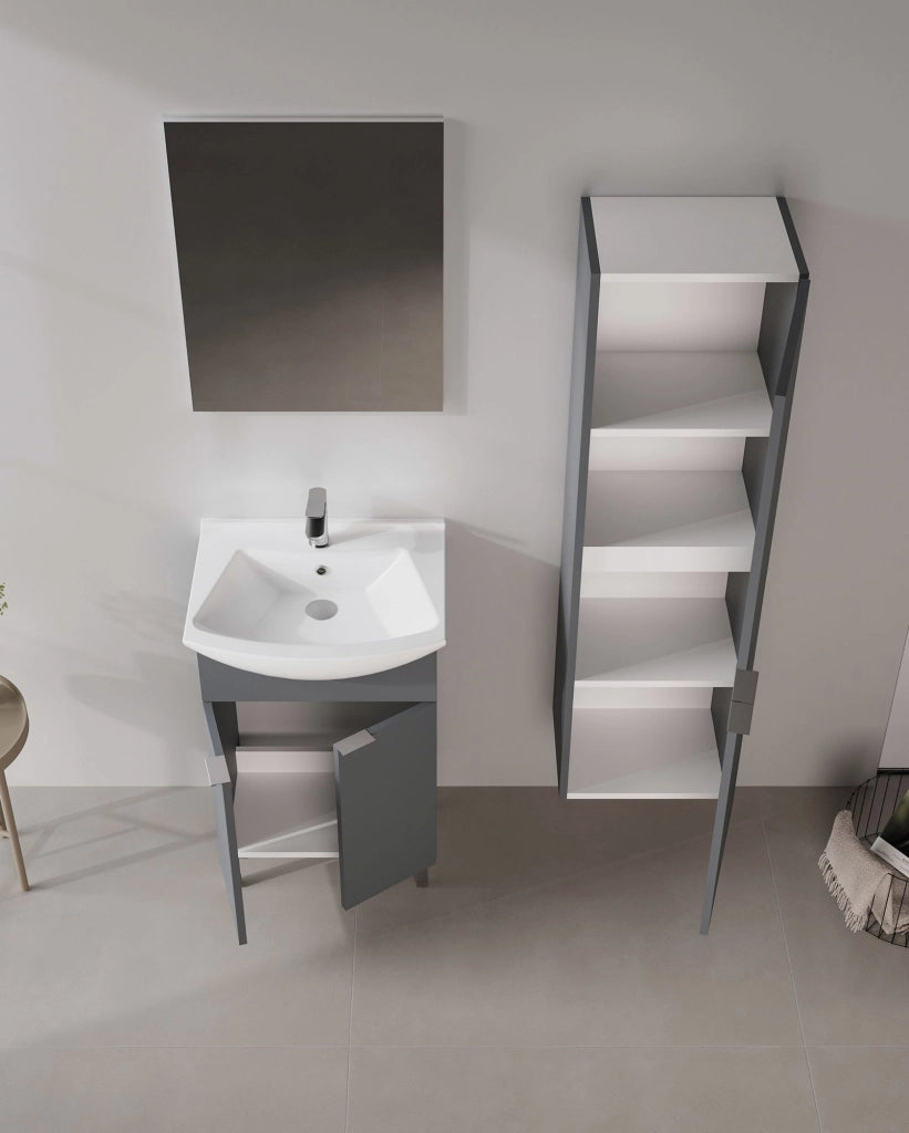 Set mobile lavabo con specchio (2 pezzi) "Purus 55" - 55 x 2 x 83 cm - Antracite opaco