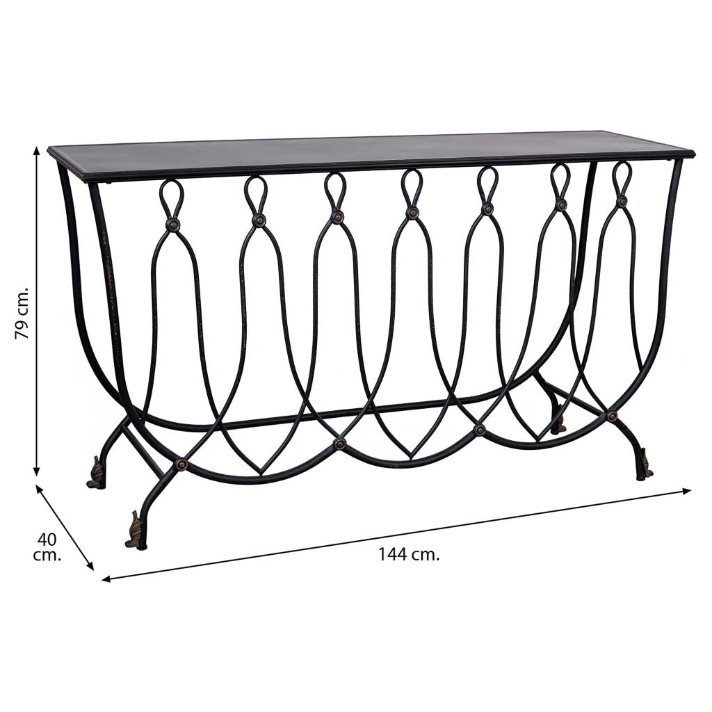 Console in metallo invecchiato nero 144x40x79