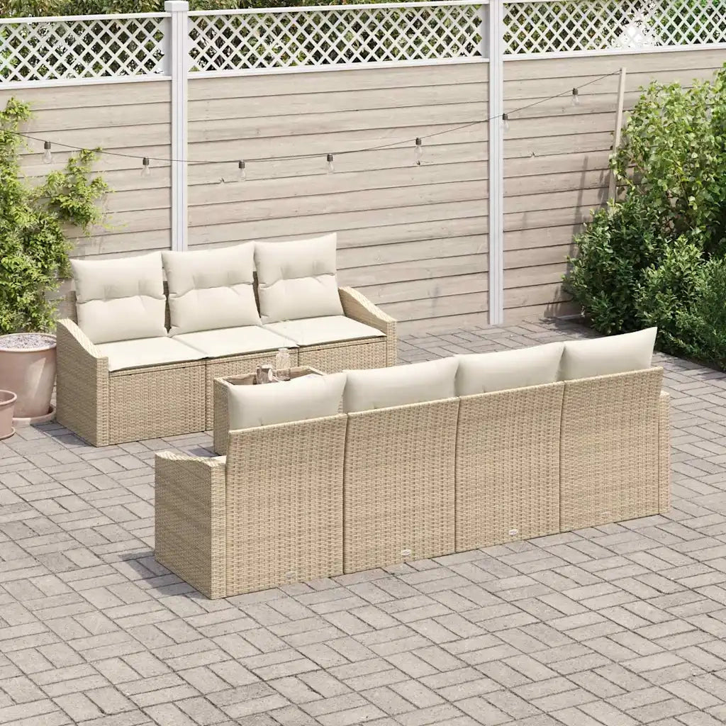 Set di divani con cuscino 8 pcs Beige e Crema polyrattan