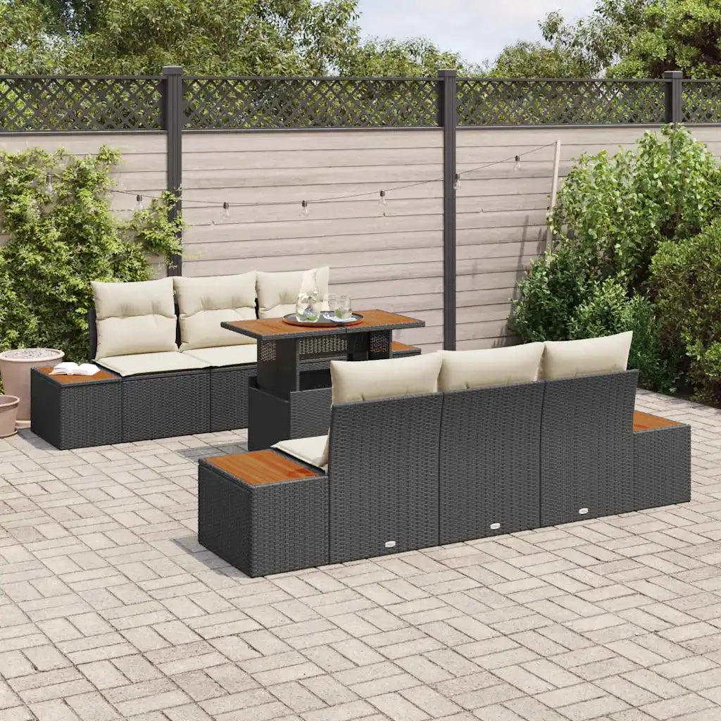 Set da Pranzo per Giardino con cuscino 7 pcs Nero e Beige