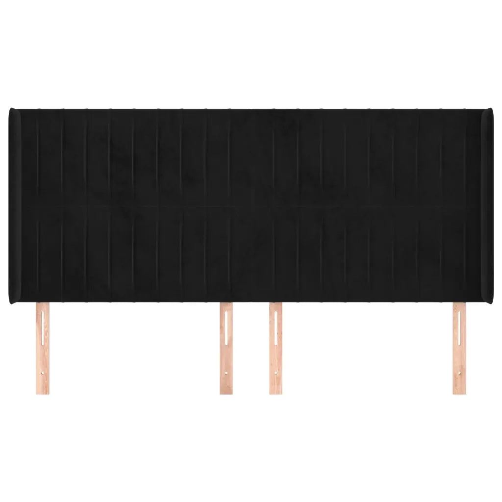 Testiera | Testata ad Orecchio Nera 203x16x118/128 cm in Velluto