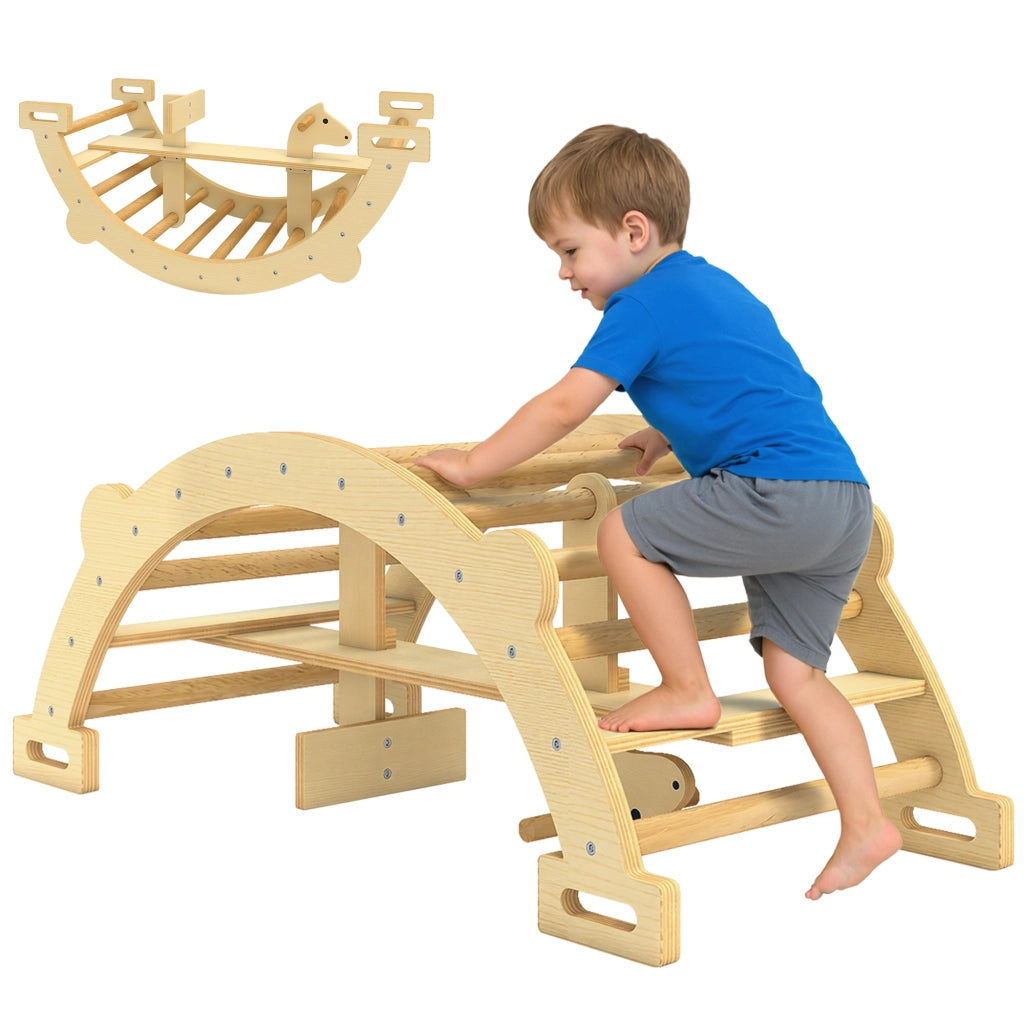 Arco Scalabile Montessori con Cavallo a Dondolo ¨C Minimal ¨C Legno Naturale