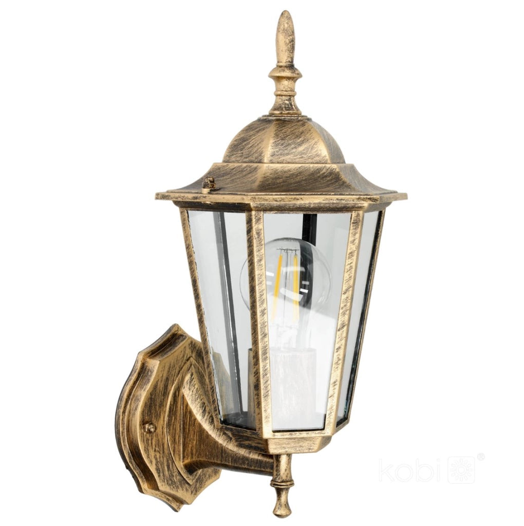 Applique esterna retro verso l’alto oro E27 IP54 Kobi