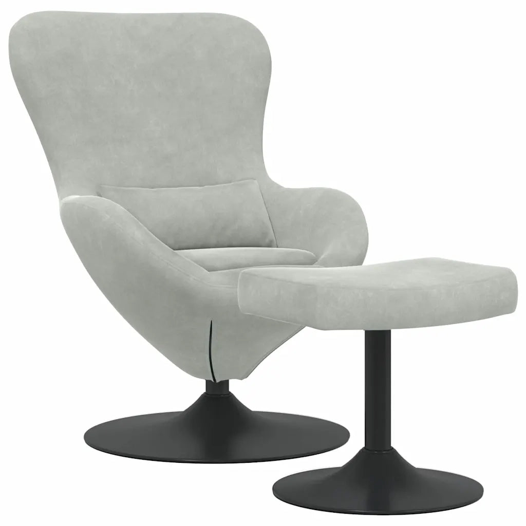 Poltrona | Sedia Egg con Pouf Grigio chiaro Velluto
