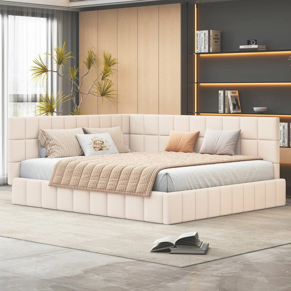 Letto Imbottito con Rete a Doghe ¨C MINIMAL ¨C Velluto Beige 160x200