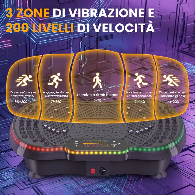 Pedana Vibrante per Fitness Domestico | 200 Livelli, 5 Programmi | Bluetooth | Stabile e Silenziosa | Bande di Resistenza | Max 150 kg