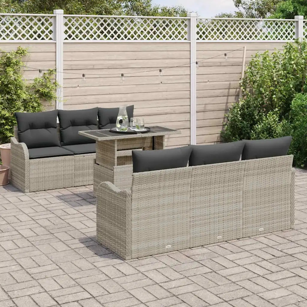 Set Divano da Giardino 7 pcs Grigio chiaro Poly Rattan