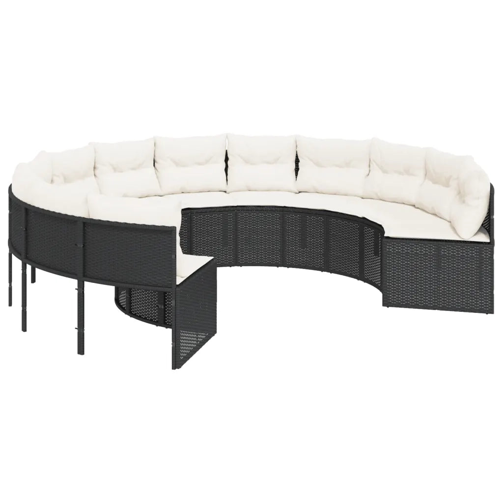 Divano Giardino con Tavolo e Cuscini Circolare Nero Polyrattan 3318548