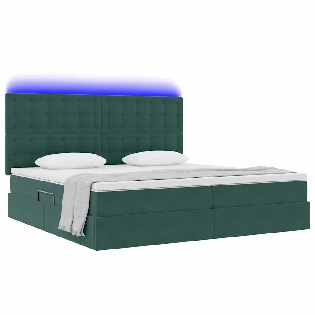 Letto con contenitore e LED Verde Scuro 200 x 200 cm Velluto 3372810