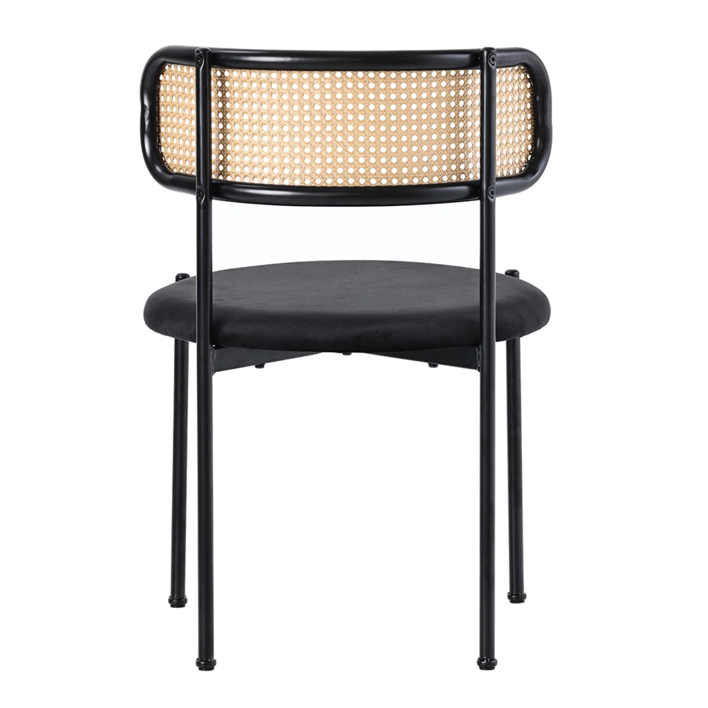 SEDIA DA PRANZO in velluto nero con schienale in rattan Set da 6 pezzi